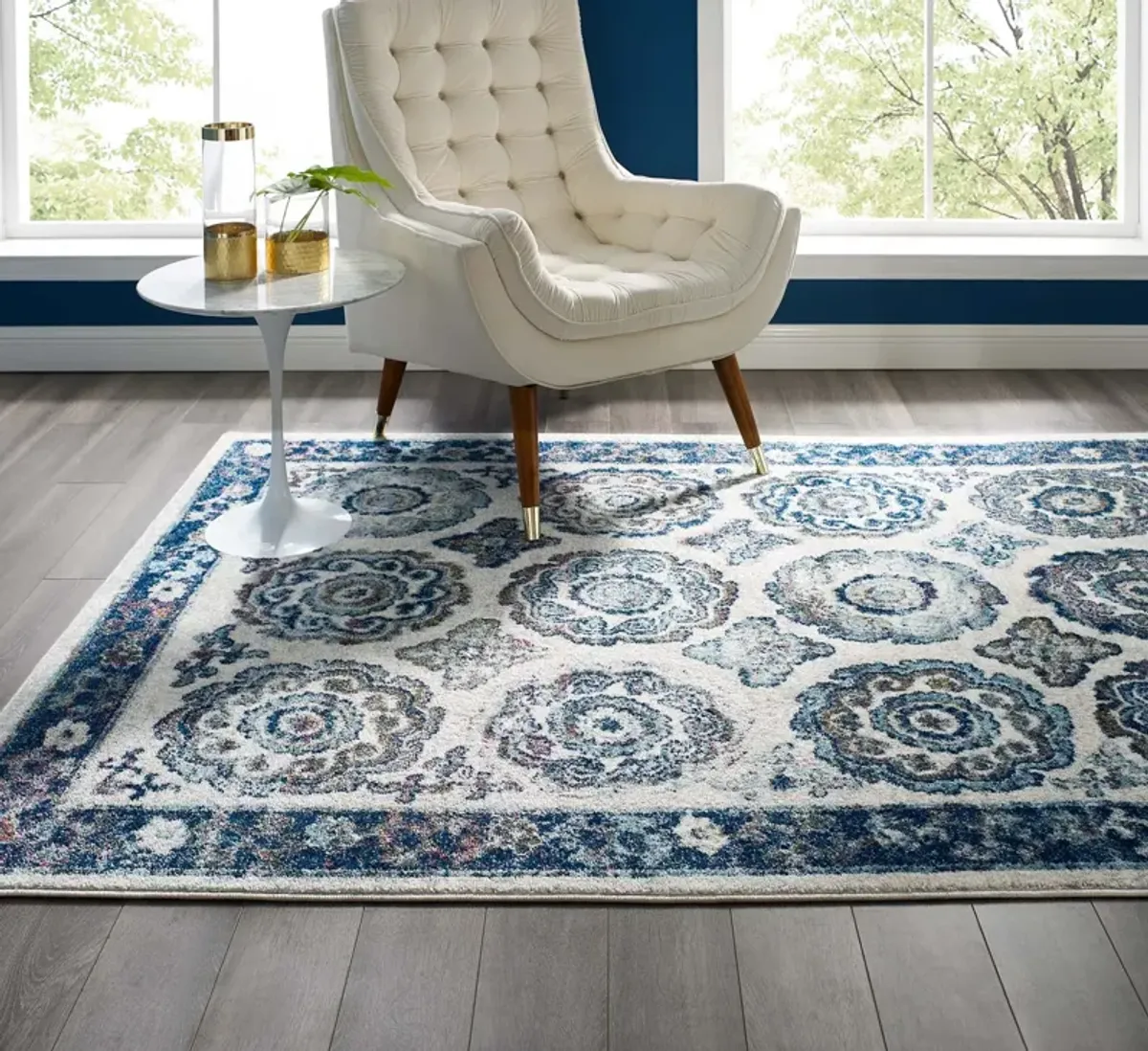 Entourage Odile Distressed Floral Moroccan Trellis 5x8 Area Rug