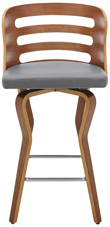 Verne 26" Swivel Gray Faux Leather and Walnut Wood Bar Stool