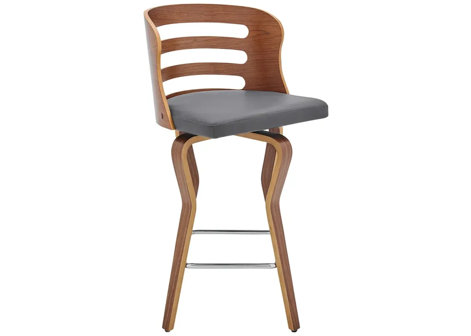 Verne 26" Swivel Gray Faux Leather and Walnut Wood Bar Stool