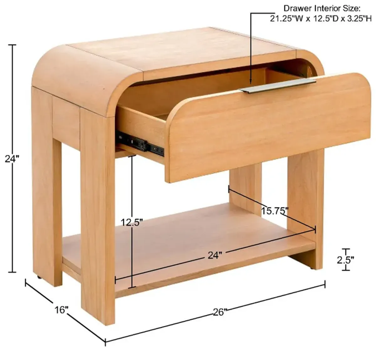 Modern One Drawer Waterfall Nightstand