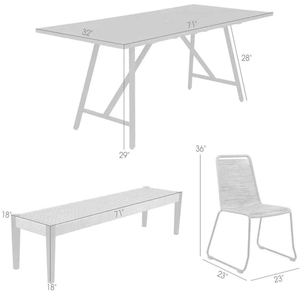 Koala Shasta and Camino 5 Piece Outdoor Dining Set in Dark Eucalyptus Wood with Gray Rope