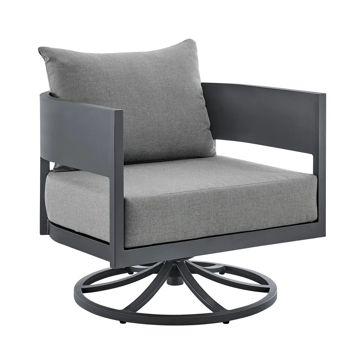 Argiope Outdoor Patio Swivel Rocking Chair in Gray Aluminum with Cushions