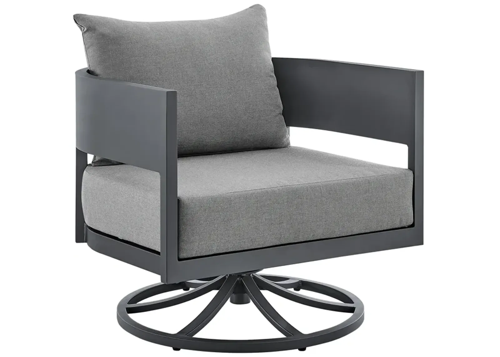 Argiope Outdoor Patio Swivel Rocking Chair in Gray Aluminum with Cushions