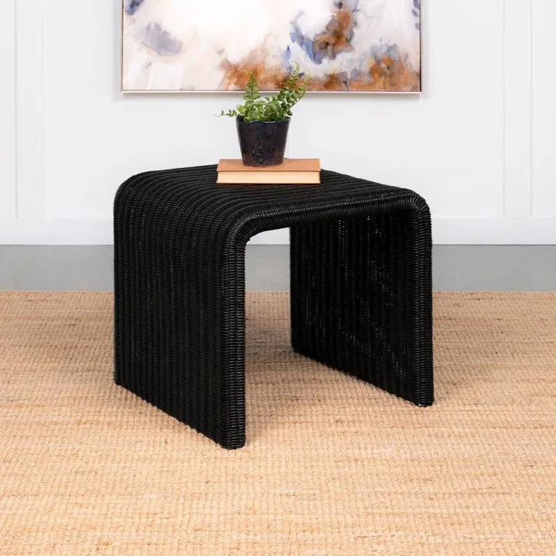 Cahya Woven Rattan Sqaure End Table Black