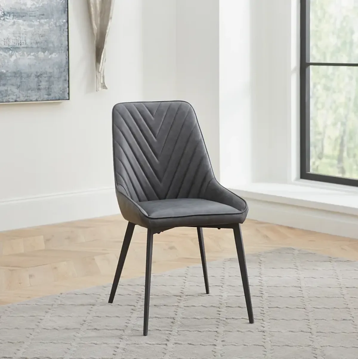 Lucia Upholstered Dining Chair in Charcoal Synthetic Leather and Black Metal