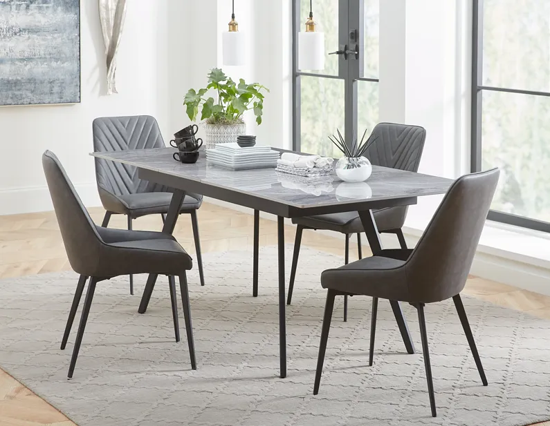 Lucia Upholstered Dining Chair in Charcoal Synthetic Leather and Black Metal