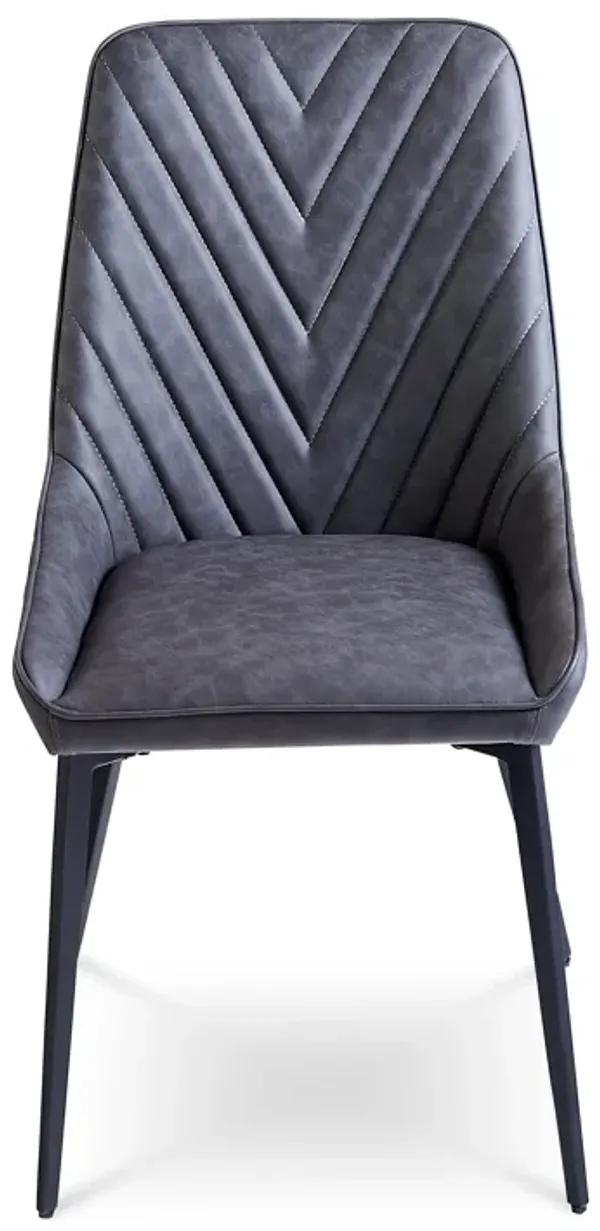 Lucia Upholstered Dining Chair in Charcoal Synthetic Leather and Black Metal - Set of 2