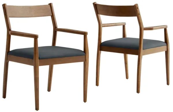 Solara Vegan Leather Wood Dining Armchairs Set of 2 by Modway
