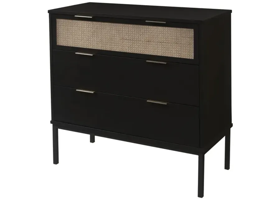 Caine Rattan Chest 3 Drawers, Black 