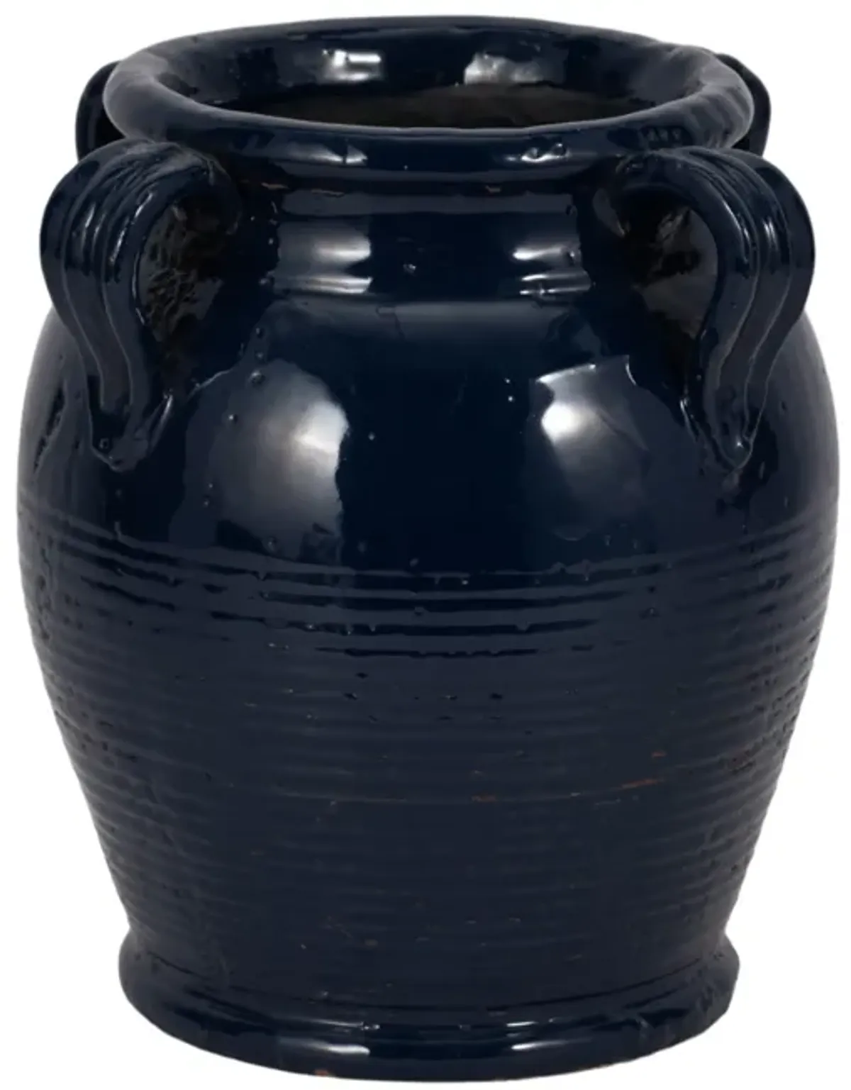 9" Terracotta Vase With Handles, Navy Blue