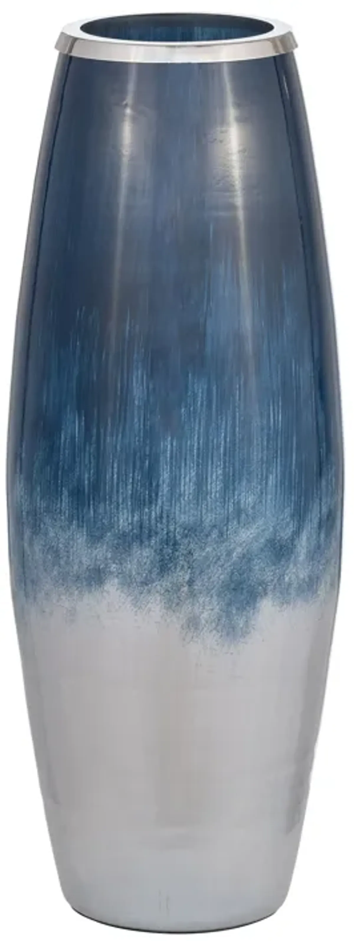 Glass,24"h Vase W/metal Rim, Blue/wht Ombre