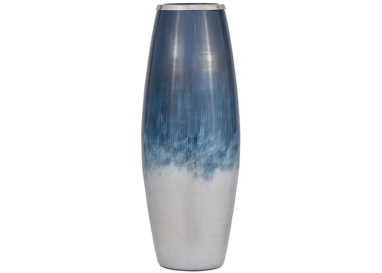 Glass,24"h Vase W/metal Rim, Blue/wht Ombre