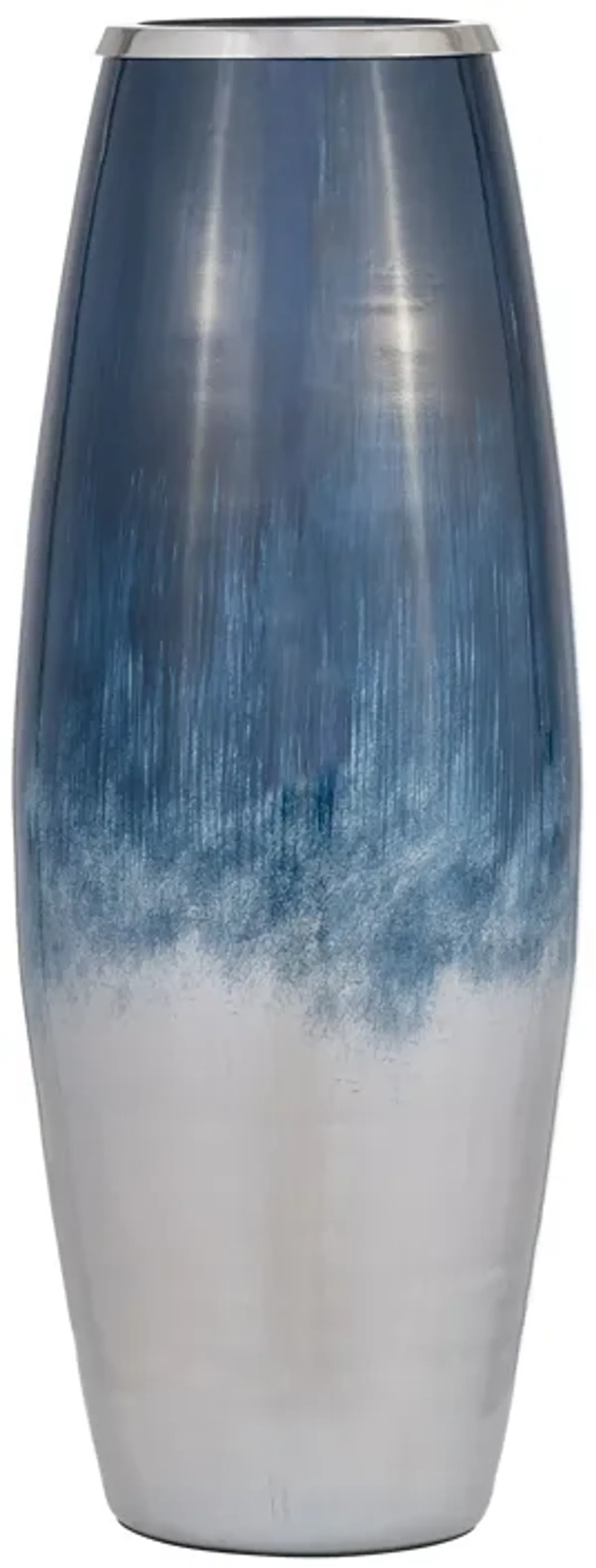 Glass,24"h Vase W/metal Rim, Blue/wht Ombre