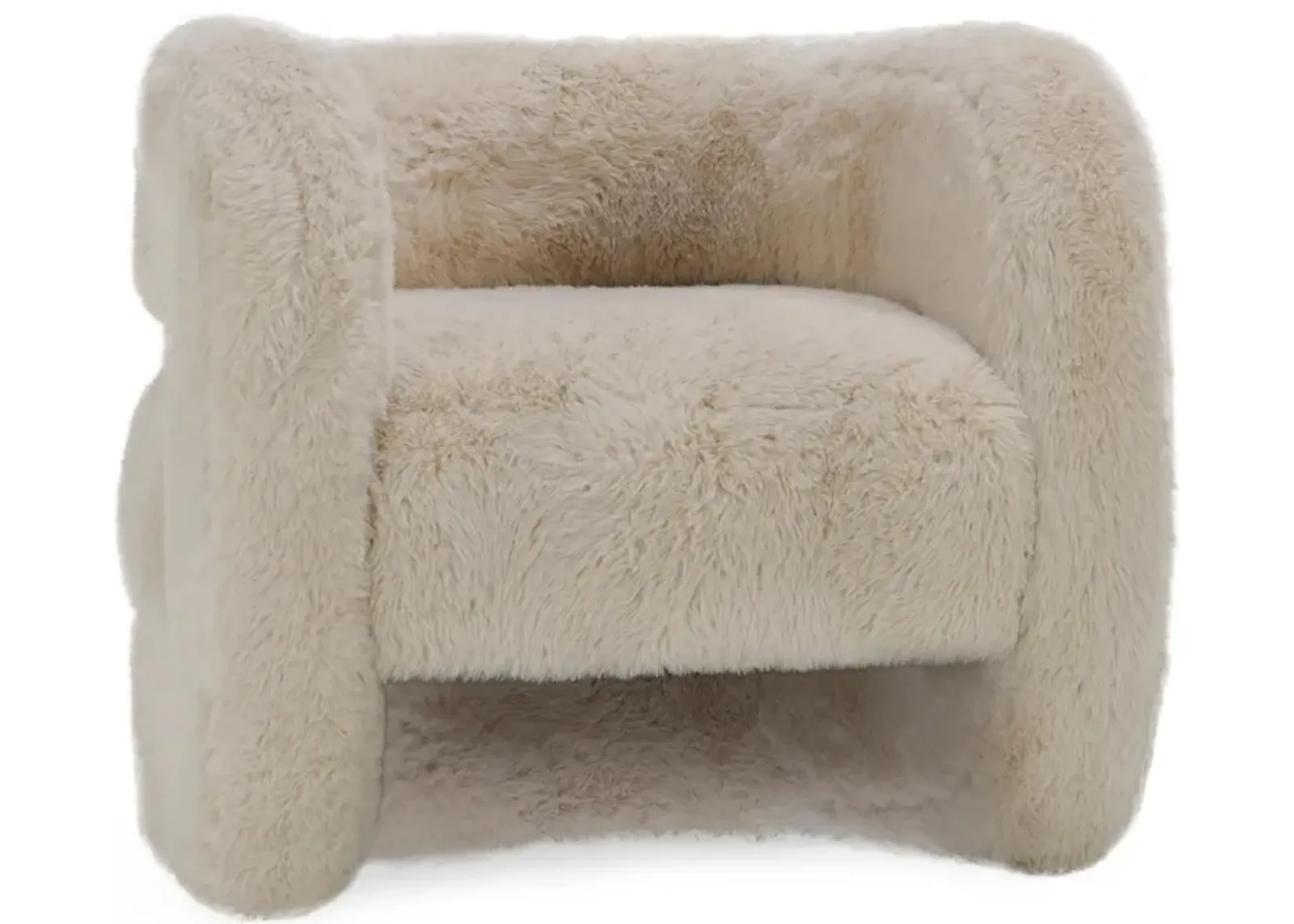 Teddy Plush Fabric Cushioned Beige Accent Chair