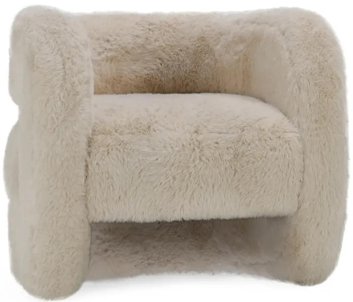 Teddy Plush Fabric Cushioned Beige Accent Chair