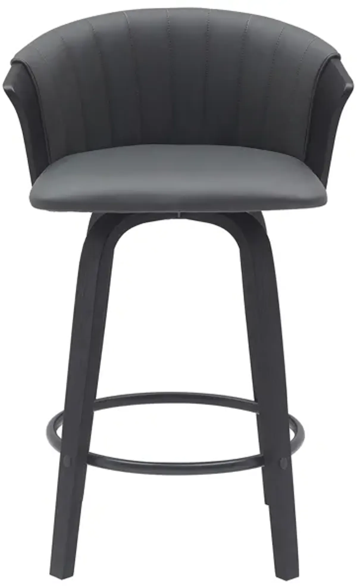 Diana 26" Swivel Black Wood Counter Stool in Gray Faux Leather