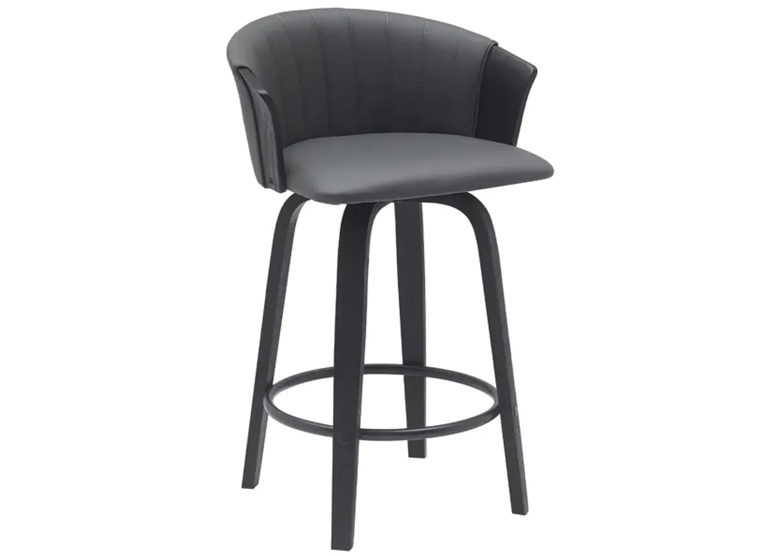 Diana 26" Swivel Black Wood Counter Stool in Gray Faux Leather