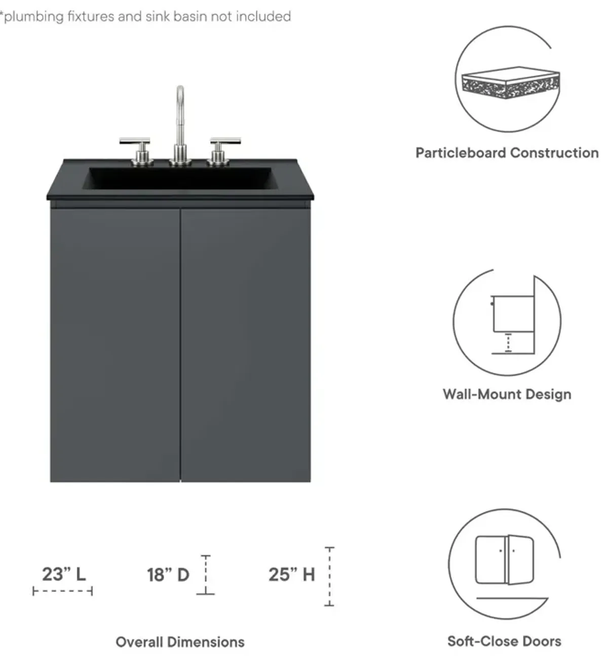 Vitality 24" Wall-Mount Bathroom Vanity (Sink Basin Not Included)