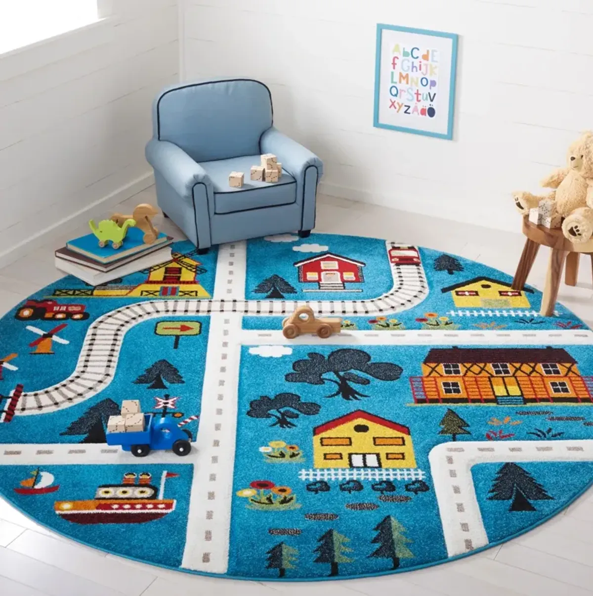 CAROUSEL KIDS 197 BLUE  5'-3' x 5'-3' Round Round Rug