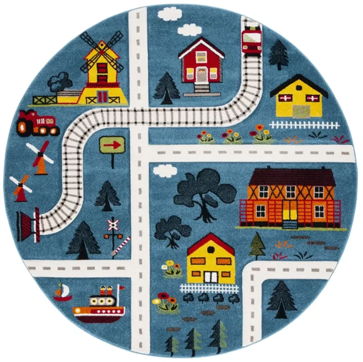 CAROUSEL KIDS 197 BLUE  5'-3' x 5'-3' Round Round Rug