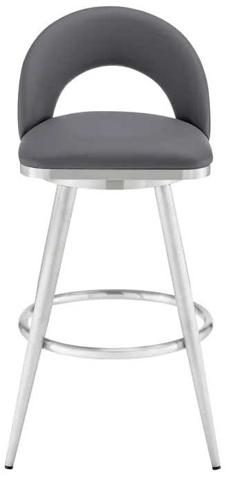 Lottech Swivel Bar Stool in Brushed Stainless Steel with Gray Faux Leather