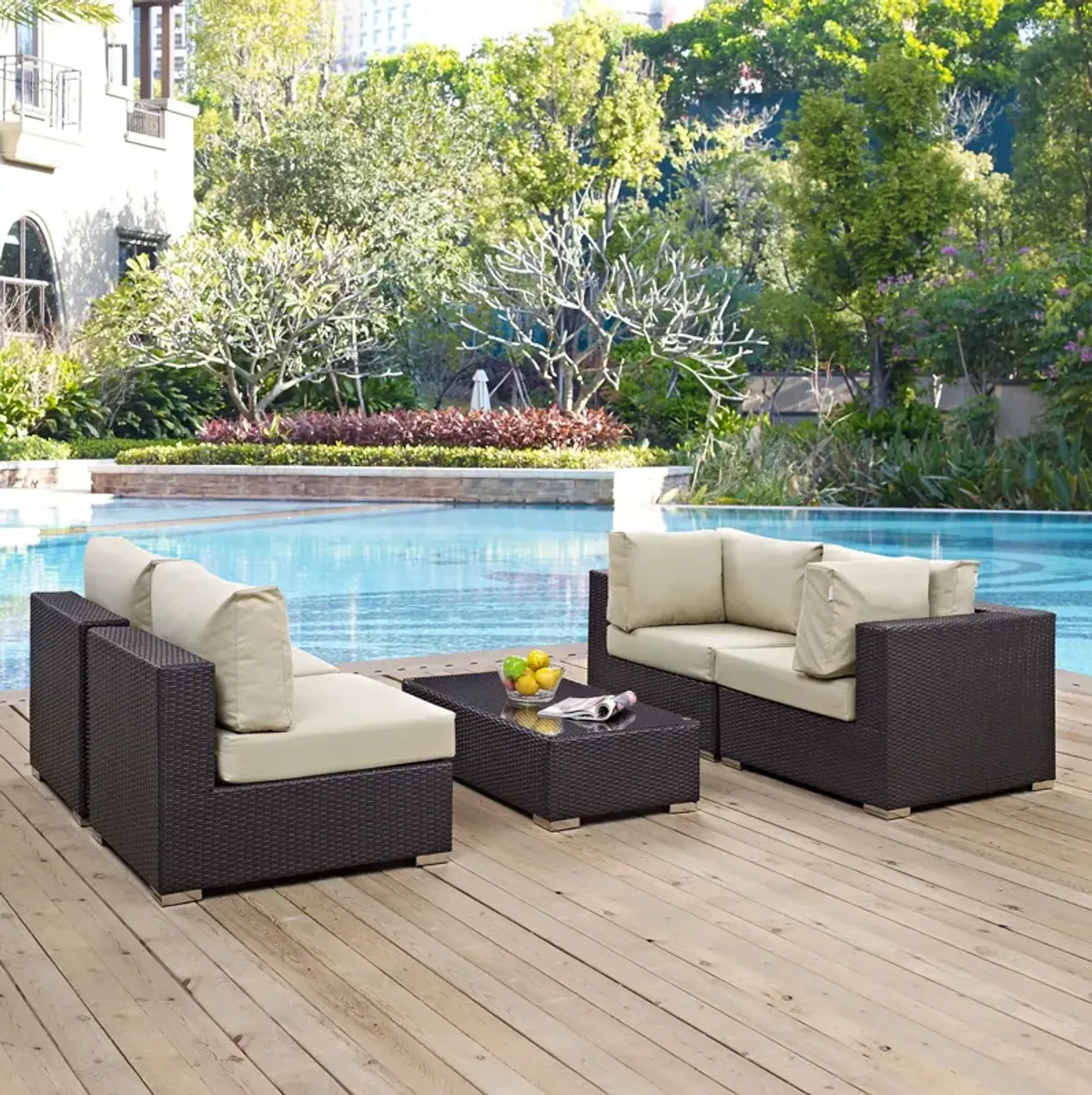 Convene 5 Piece Outdoor Patio Sectional Set