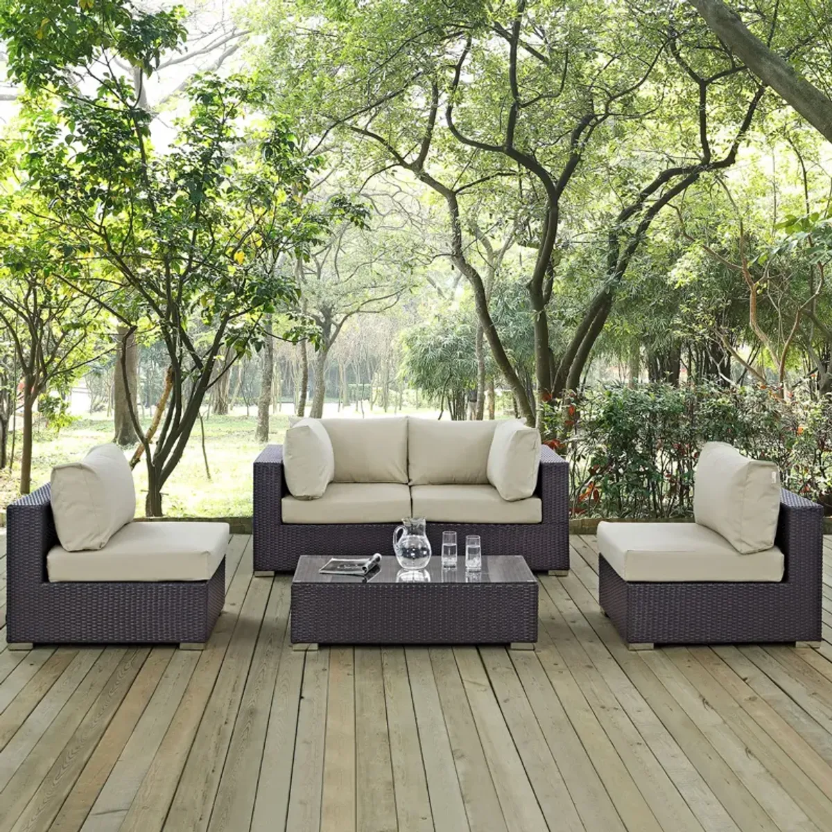 Convene 5 Piece Outdoor Patio Sectional Set