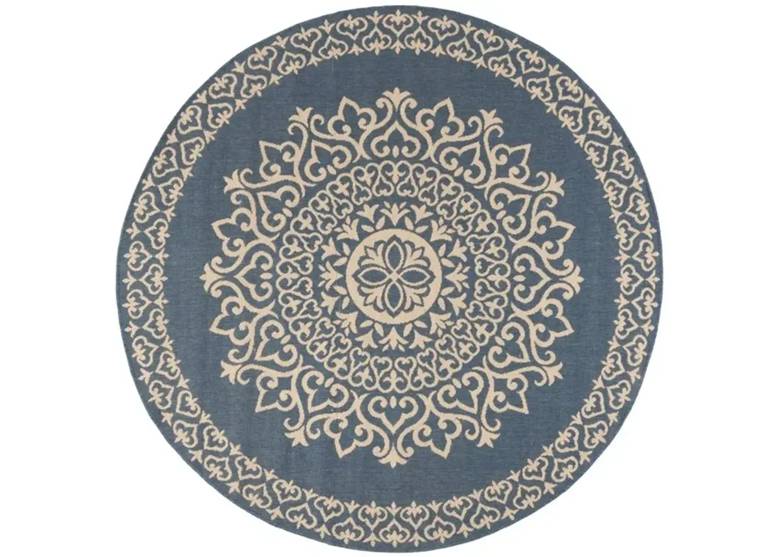 LINDEN 183 Collection LND183N-6R Cream / Blue 6'-7" X 6'-7" Round