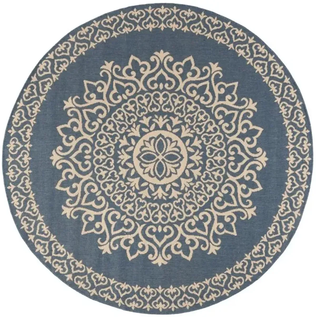 LINDEN 183 Collection LND183N-6R Cream / Blue 6'-7" X 6'-7" Round