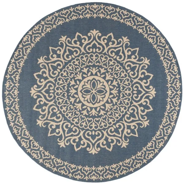 LINDEN 183 Collection LND183N-6R Cream / Blue 6'-7" X 6'-7" Round