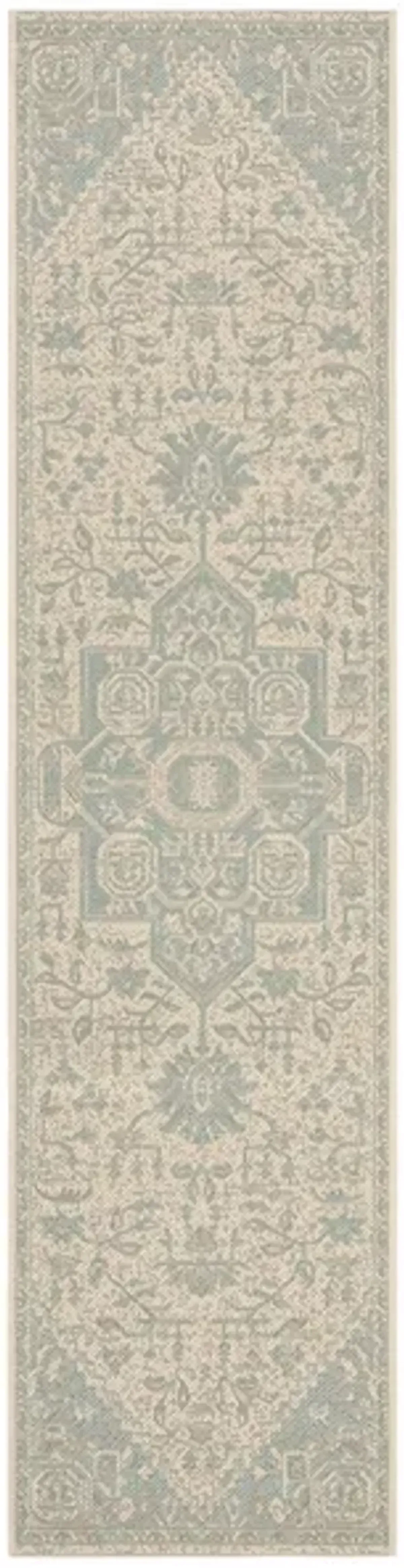 Safavieh BEACH HOUSE Collection BHS138K-28 Aqua / Cream 2'-2" X 8'