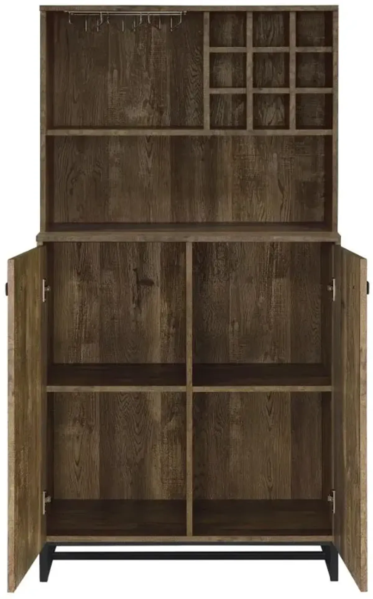 Mendoza 2-door Wine Cabinet Rustic Oak Herringbone and Gunmetal