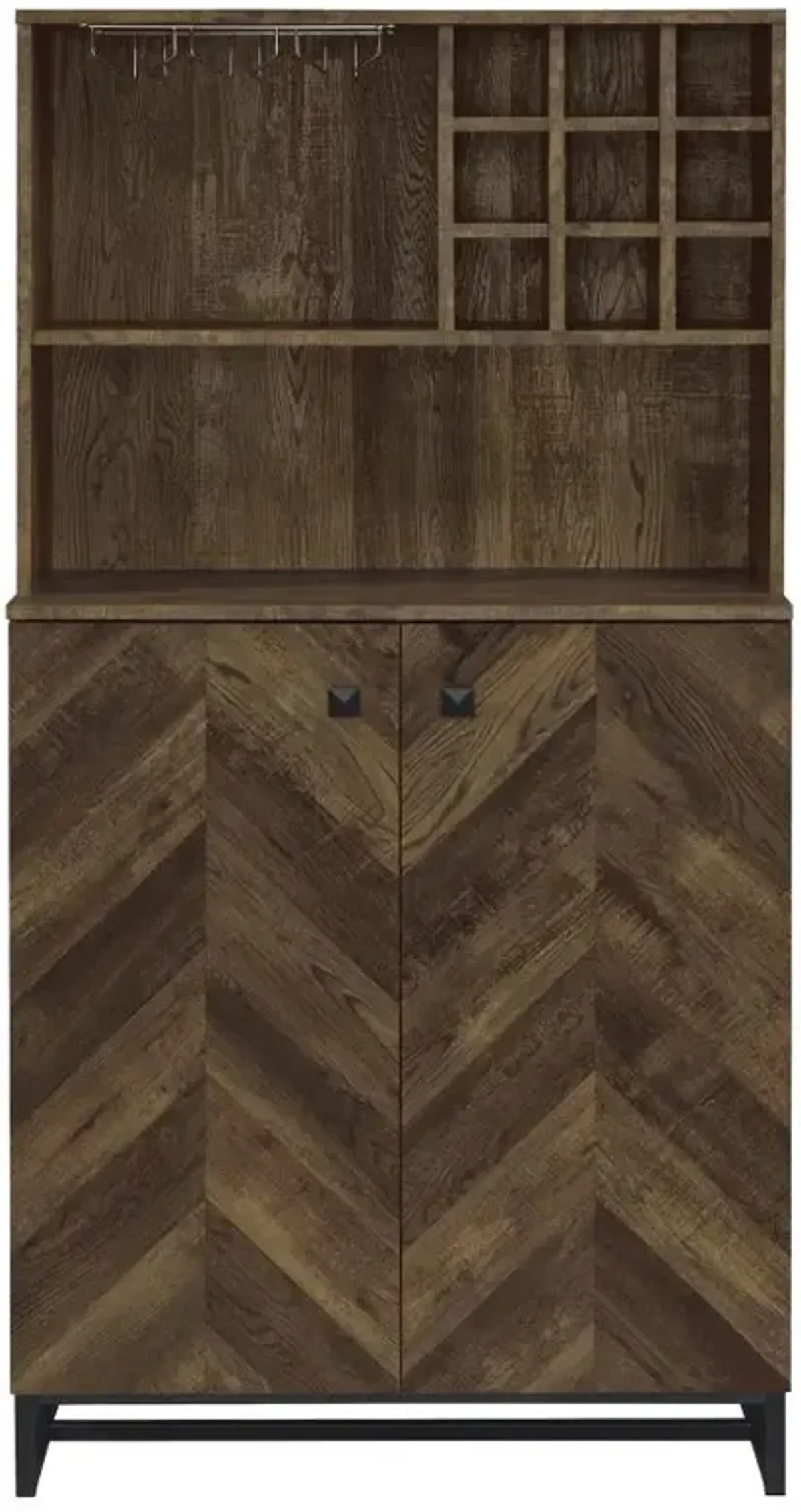 Mendoza 2-door Wine Cabinet Rustic Oak Herringbone and Gunmetal