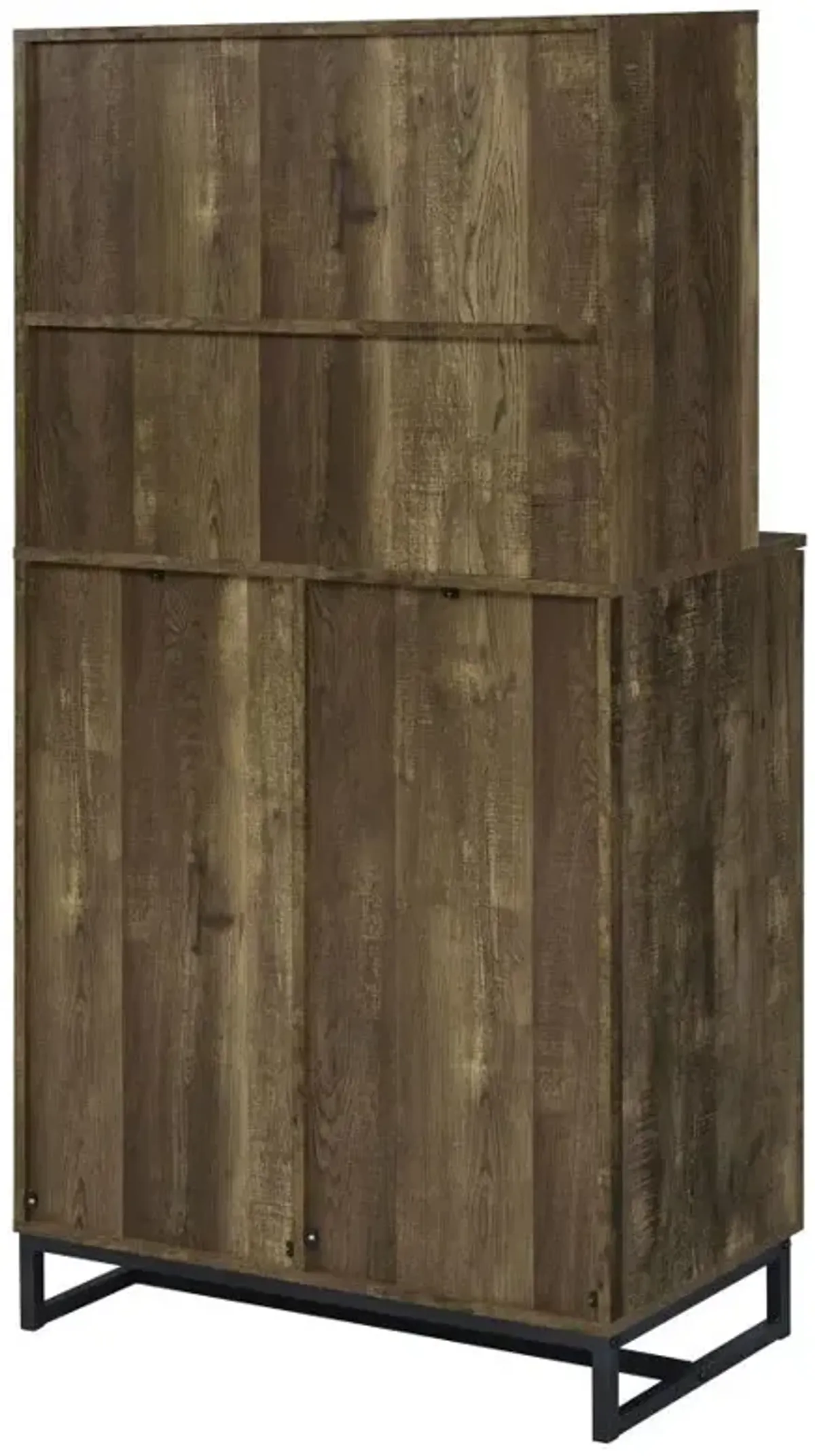 Mendoza 2-door Wine Cabinet Rustic Oak Herringbone and Gunmetal