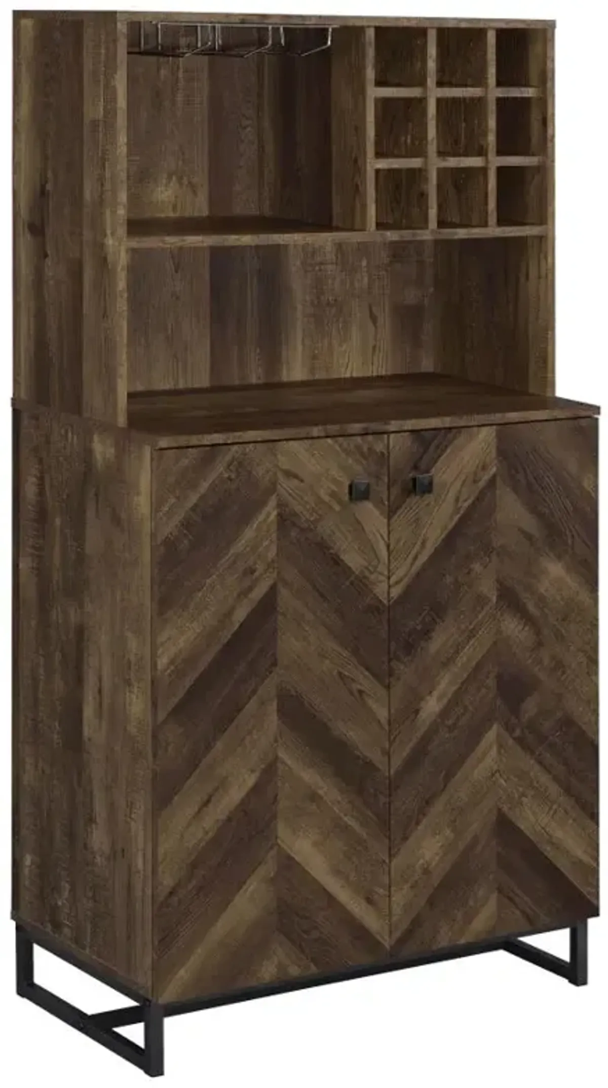 Mendoza 2-door Wine Cabinet Rustic Oak Herringbone and Gunmetal