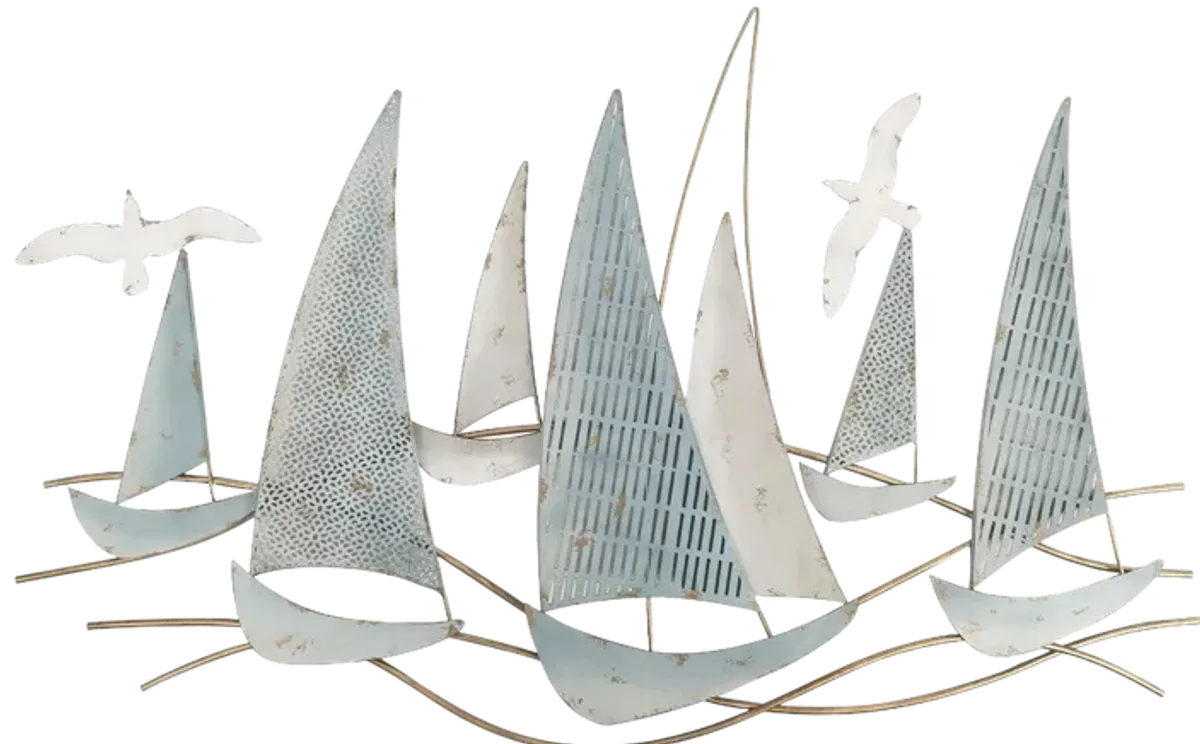 36" Sailboat Scene Metal Wall Decor, Multi Wb