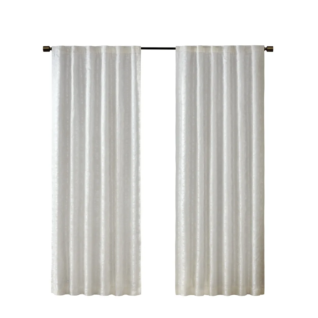 SunSmart Cassius White Jacquard Lined Total Blackout Rod Pocket/Back Tab Curtain Panel