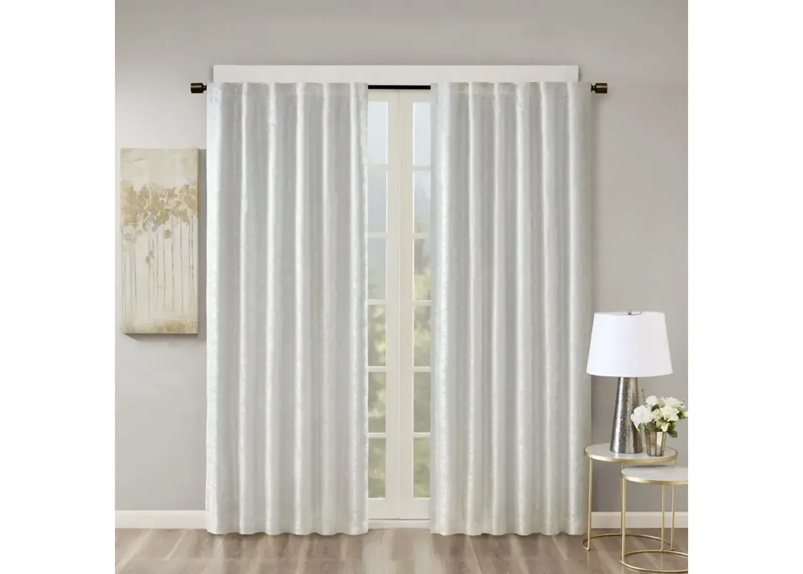 SunSmart Cassius White Jacquard Lined Total Blackout Rod Pocket/Back Tab Curtain Panel