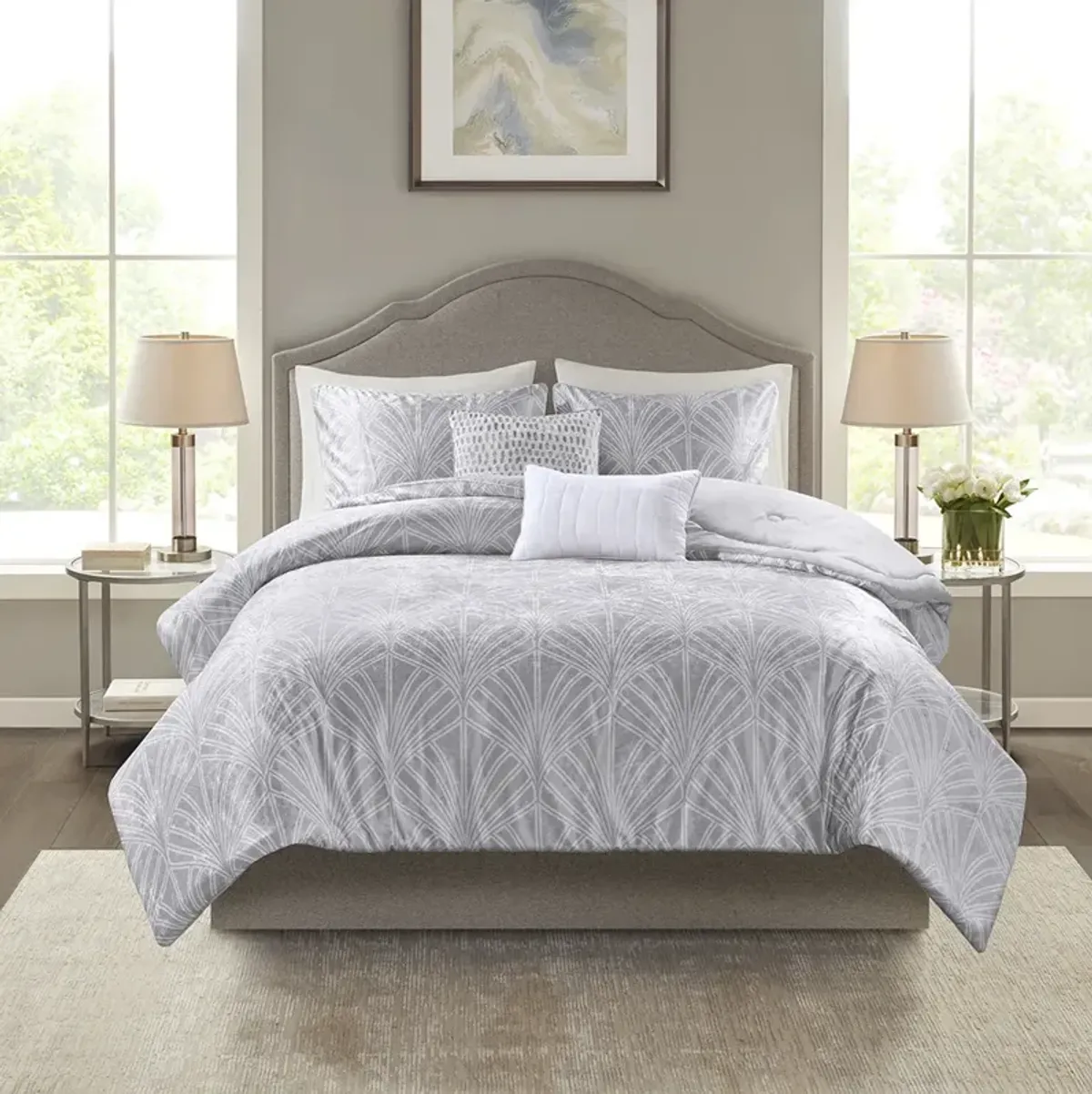 Beautyrest Kiona Silver 5 Piece Crushed Velvet Comforter Set