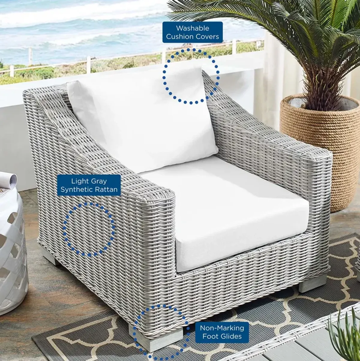 Conway Sunbrella® Outdoor Patio Wicker Rattan Armchair