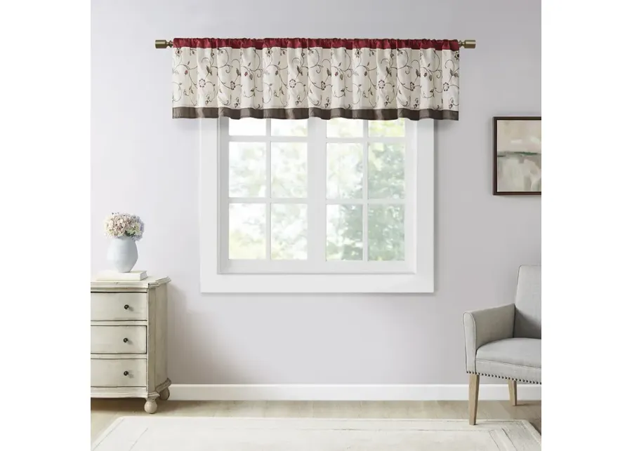 Madison Park Serene Red Embroidered Window Valance