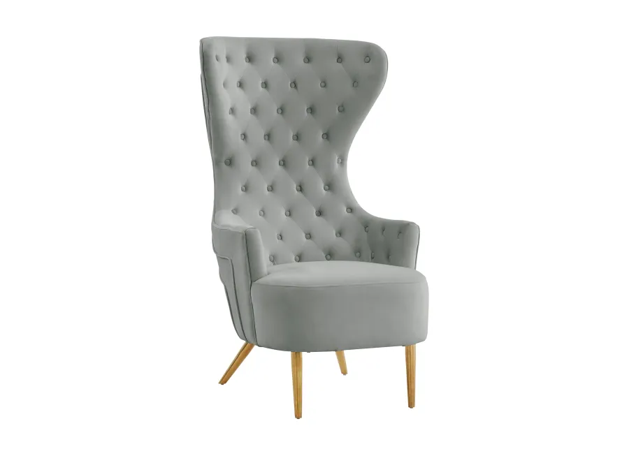 Jezebel Grey Velvet Wingback Chair