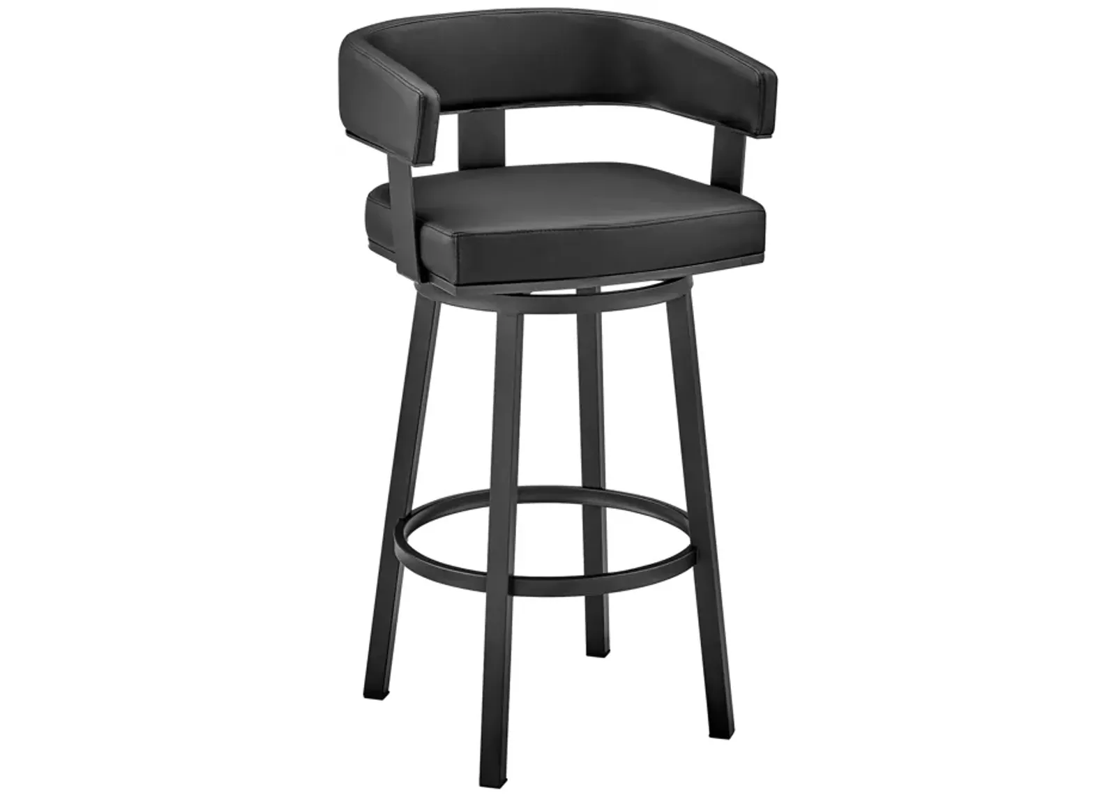 Lorin 26" Counter Height Swivel Bar Stool in Black Finish and Black Faux Leather