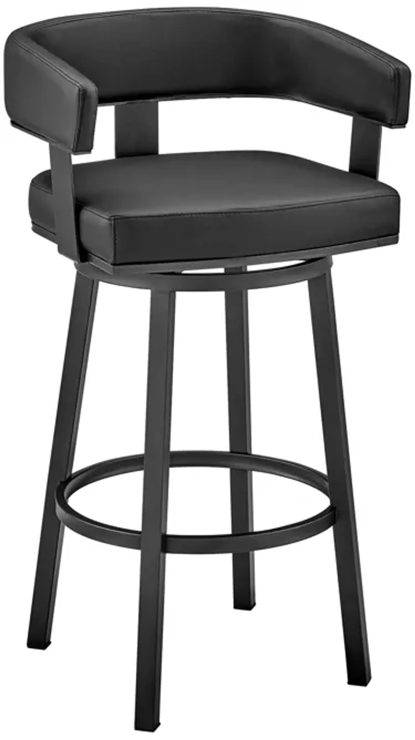 Lorin 26" Counter Height Swivel Bar Stool in Black Finish and Black Faux Leather