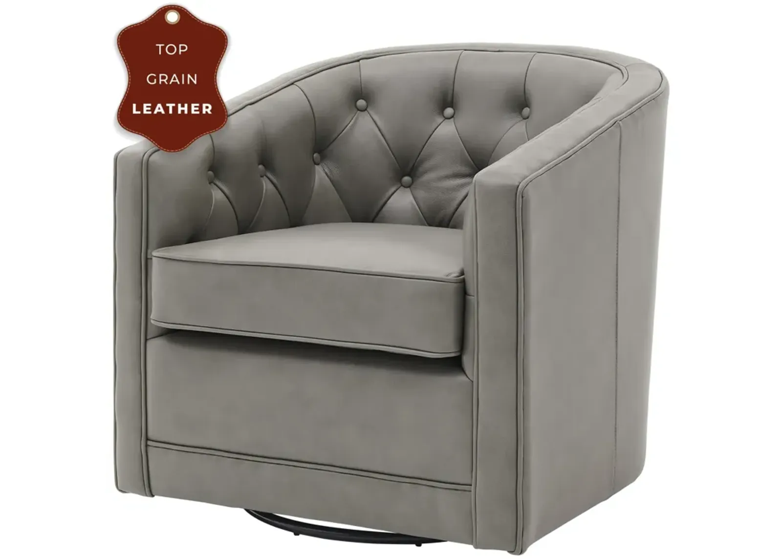 walsh top grain leather swivel accent arm chair, garrett gray