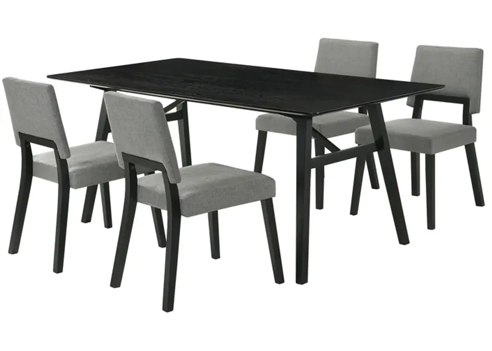 Channell 5 Piece Black Wood Dining Table Set with Charcoal Fabric