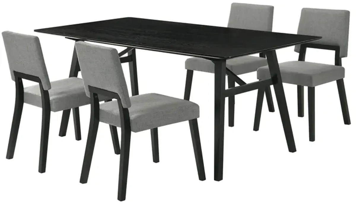 Channell 5 Piece Black Wood Dining Table Set with Charcoal Fabric