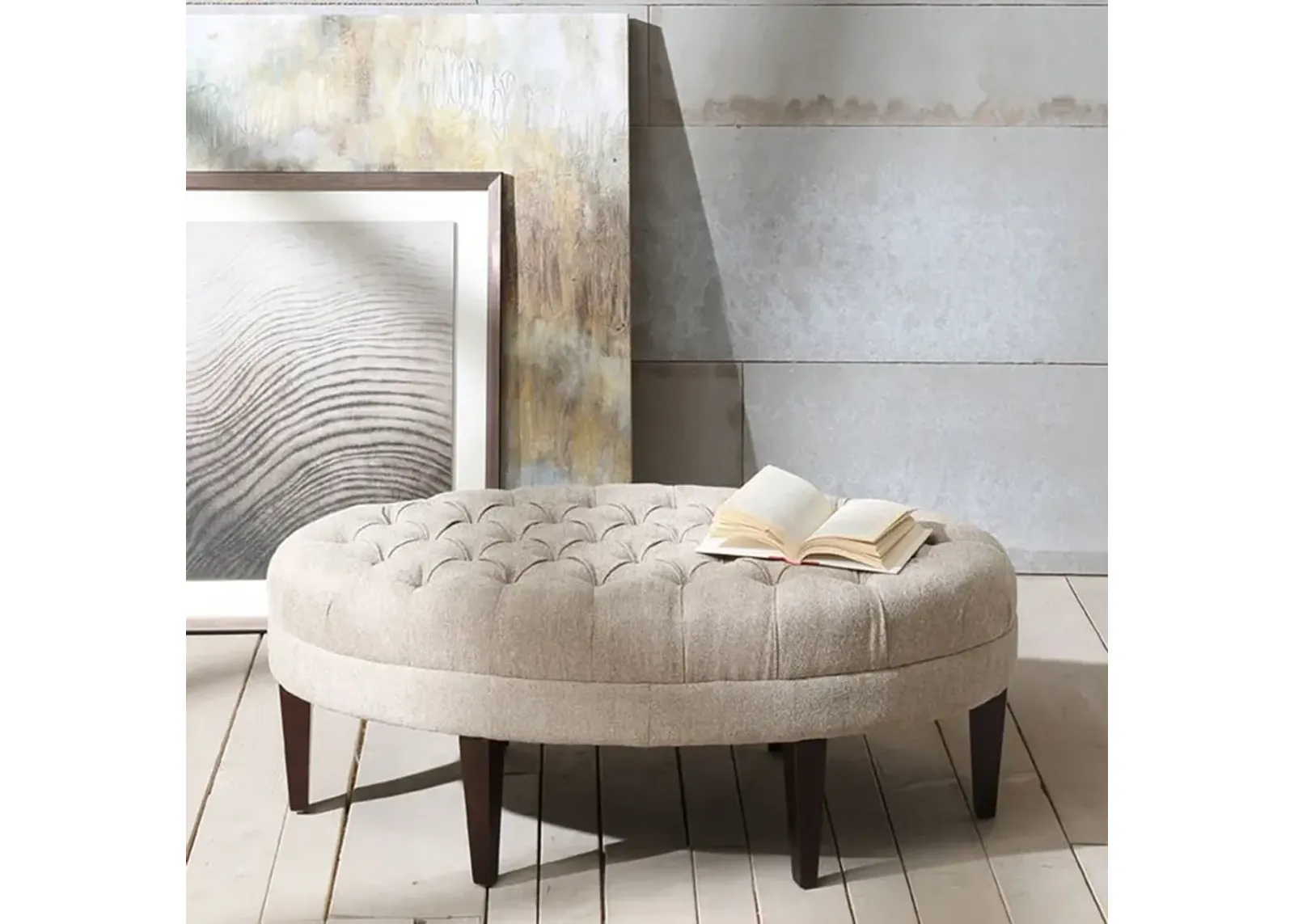 Madison Park Martin Linen Surfboard Tufted Ottoman