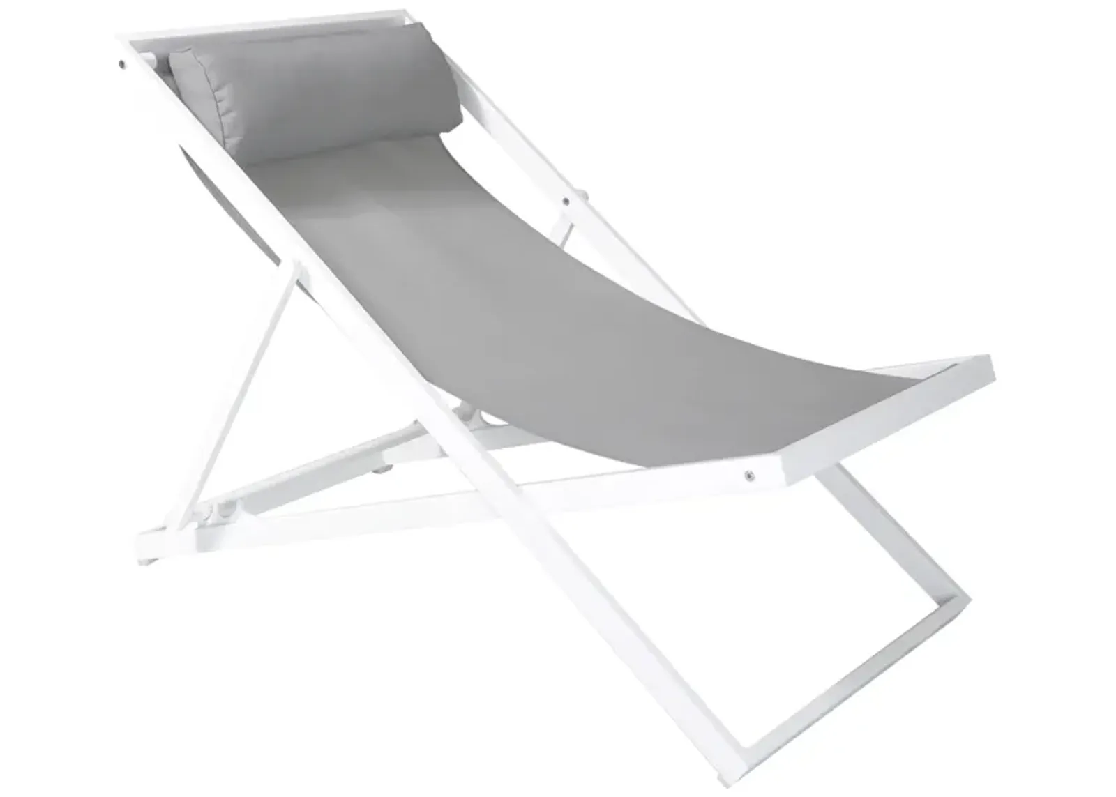 Wave Outdoor Patio Aluminum Deck Chair in White Powder Coated Finish with Grey Sling Textilene