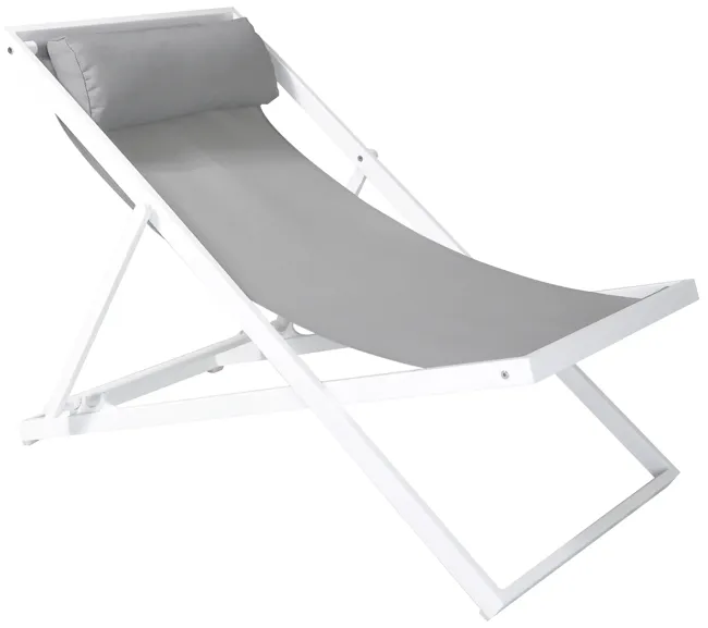 Wave Outdoor Patio Aluminum Deck Chair in White Powder Coated Finish with Grey Sling Textilene